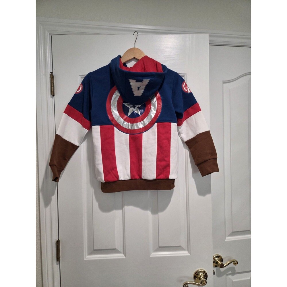 Captain America Costume Zip Hoodie Boys Jacket Disney Store Size 7/8 - Picture 2 of 5